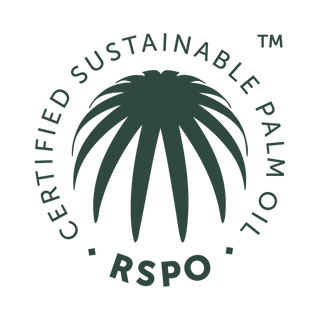 The RSPO logo features a stylized dark green palm tree with the text CERTIFIED SUSTAINABLE PALM OIL around it and RSPO below, indicating certification for sustainable palm oil.