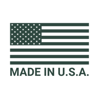A stylized dark green U.S. flag with no color, shown above bold text that reads MADE IN U.S.A. on a plain white background.