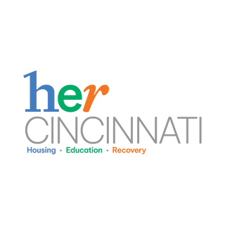 Logo for her CINCINNATI with her in blue, green, and orange letters and CINCINNATI in gray. Below, the words Housing, Education, and Recovery appear in blue, green, and orange, respectively.