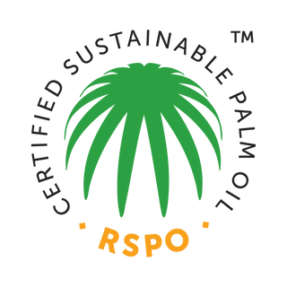 RSPO logo featuring a green palm leaf above the text RSPO in orange, surrounded by the words Certified Sustainable Palm Oil in a circular arrangement.
