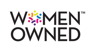 The logo reads “WOMEN OWNED” in bold black letters, with colorful abstract figures forming a circle in place of the letter O in WOMEN. The trademark symbol (™) is at the top right.