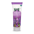 A tube of Lavender Fields Hand and Body Cream with a purple cap, lavender flower illustrations, and front product text, enriched with Fair Trade shea butter for gentle, nourishing care.