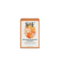 A rectangular box of Orange Blossom & Honey Moisturizing Bar Soap with organic shea butter and olive oil, decorated with orange and honeycomb graphics plus orange blossom flowers on a white background.